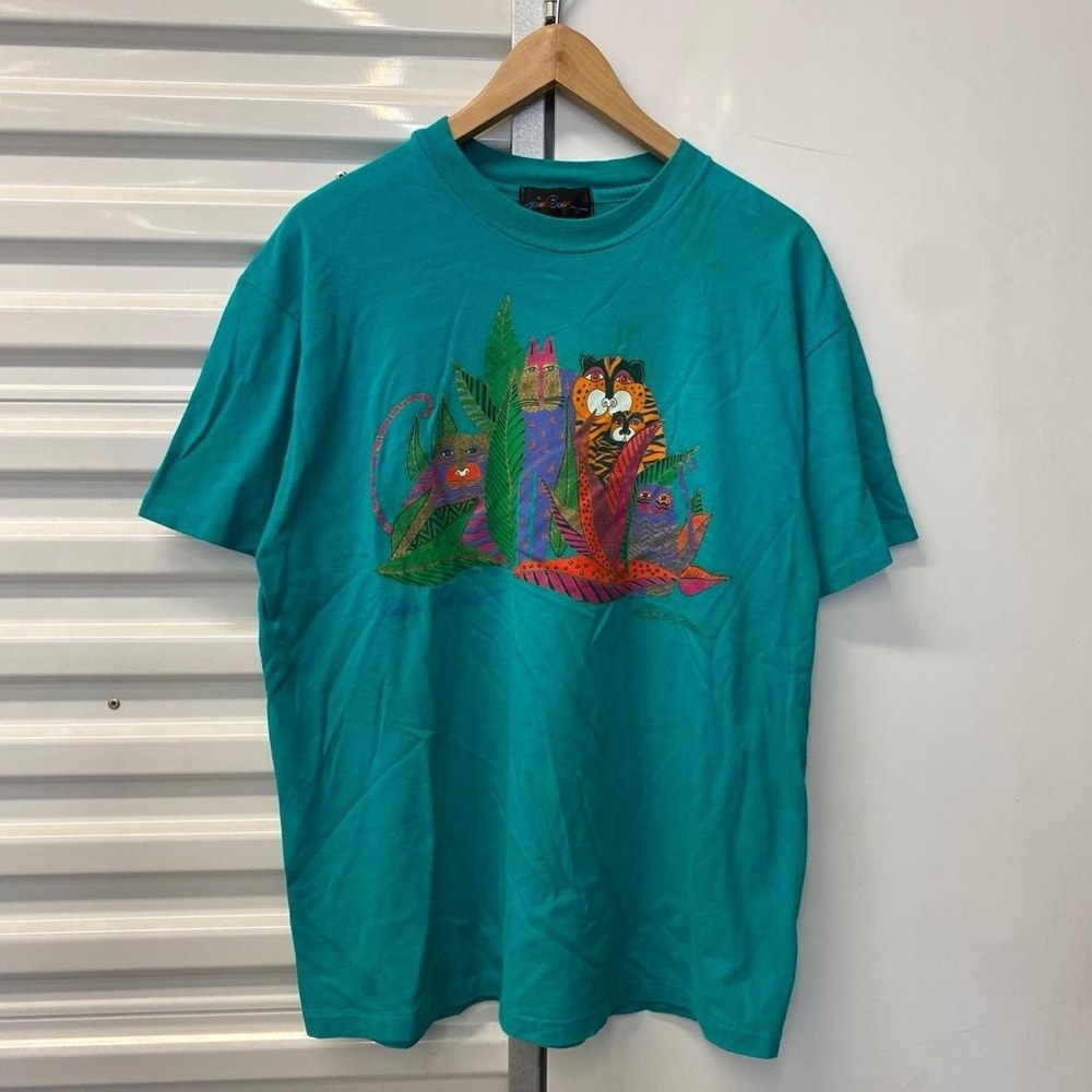 Vintage Laurel Burch Felines In The Forest 90s Cat Art Single Stitch T-Shirt L